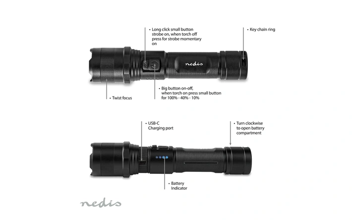 Product afbeelding: Oplaadbare LED-Zaklamp - Nedis