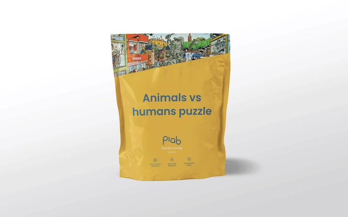 Product afbeelding: Puzzle in a bag - Animals vs Humans puzzel