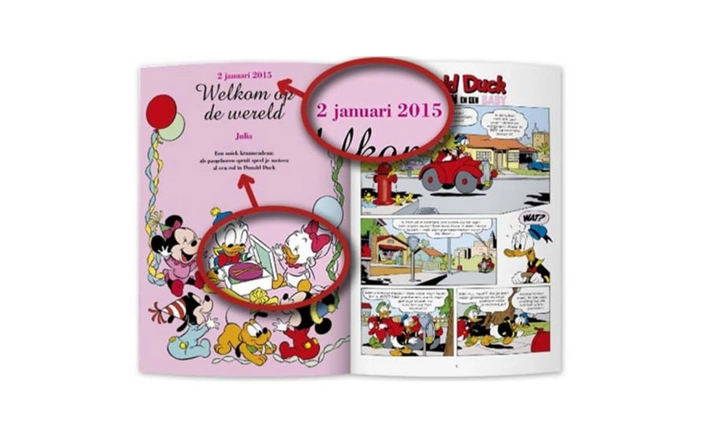 Product afbeelding: Gepersonaliseerde Donald Duck Geboorte Meisje